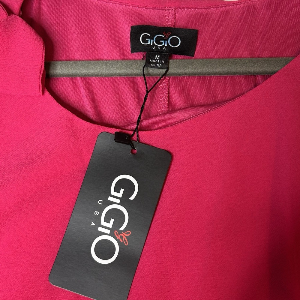 GIGIO Womens Medium Sleeveless‎ Hot Pink Ruffle Dress Fully Lined Round Neck NEW